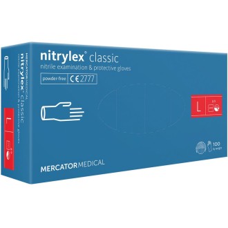Nepudrované nitrilové zdravotnické rukavice - Mercator Nitrylex classic blue L, 100 ks