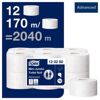 Tork 120280, Mini Jumbo, toaletní papír dvouvrstvý 12 ks bílý, 170m, T2
