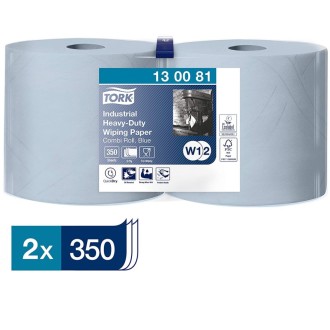 Tork Heavy-Duty 130081 průmyslová 3 vrstvá utěrka modrá, 350 útržků, W1,W2, balení 2 role