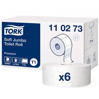 Tork Premium 110273, jemný toaletní papír - Jumbo role dvouvrstvé bílé, 360m, T1, karton = 6 rolí