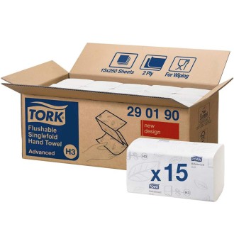 Tork Singlefold Flushable 290190 papírové ručníky splachovatelné bílé Advanced, H3